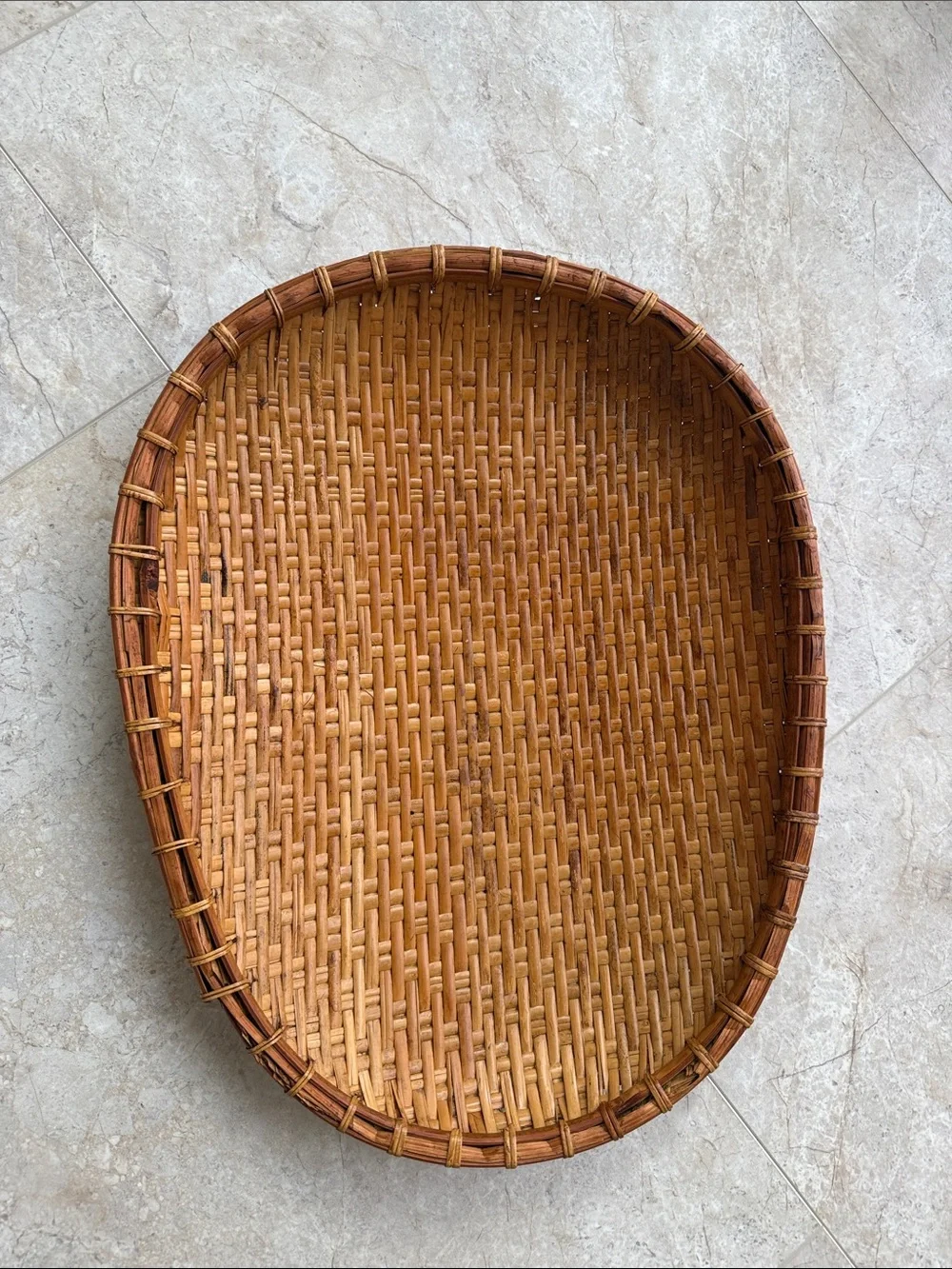 Vintage Bamboo Basket Tray Pear Shape